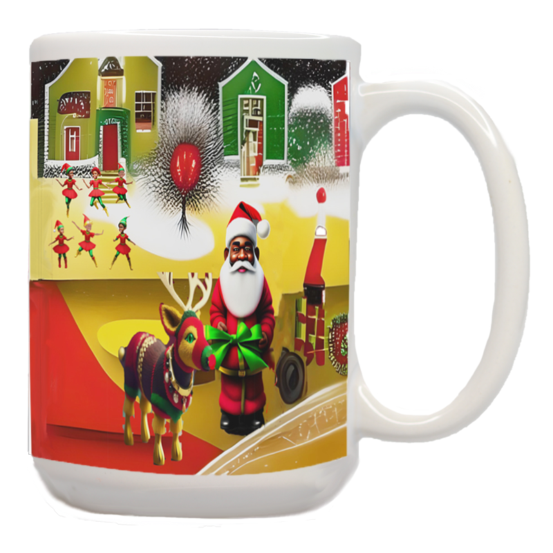 African American Santa and Reindeer Mug 1