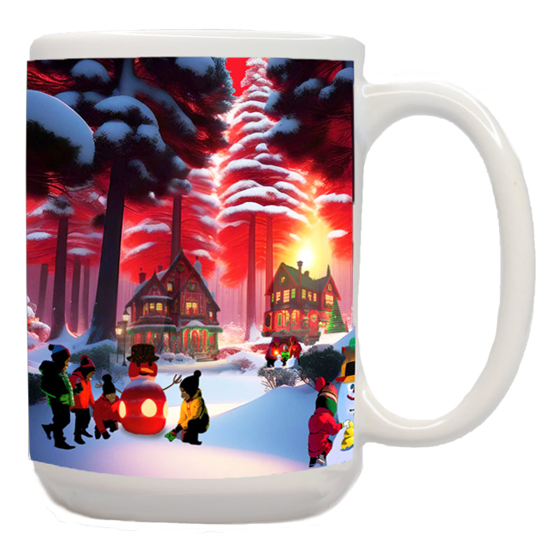 African American Kids Building A Snowman Mug