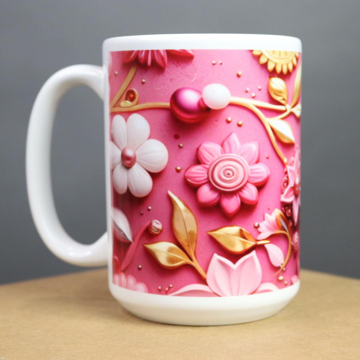 Pink mug with floral design