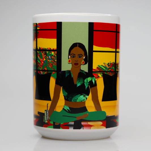 CC15 301 An African American woman enjoying yoga in her living room.