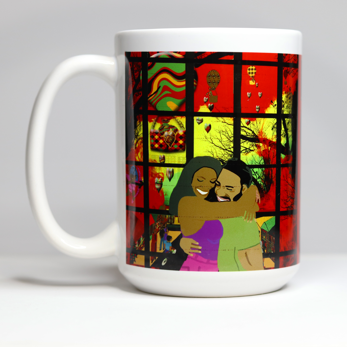 CC15 5011 23 VD African American couple embracing as hearts fall from the skies.