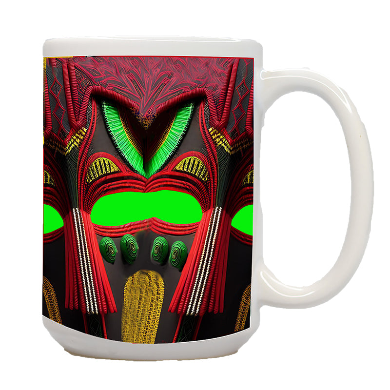 Red, Black, Green and Gold African Mask Print Mug