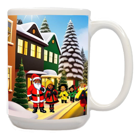 African American Santa and Reindeer's Mug 2