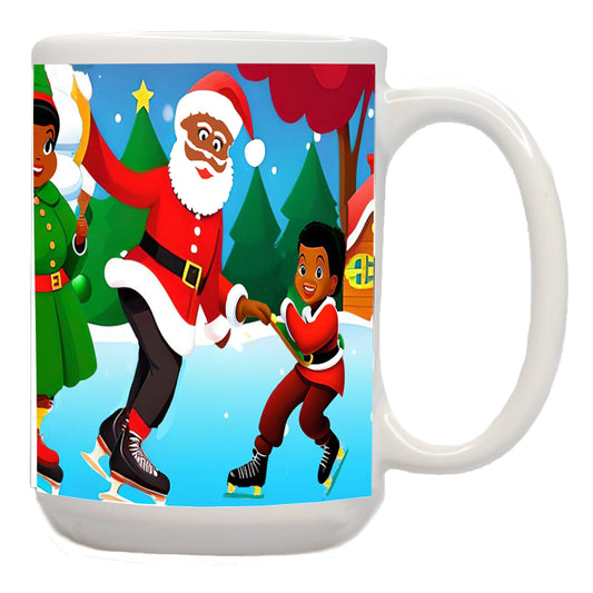 African American Santa and Mrs. Claus Ice Skating Mug