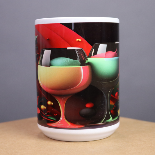 Mug with colorful wine glass design on a colorful background