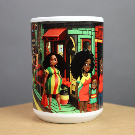 Mug with African American shoppers coming out of stores as the load up for the holidays