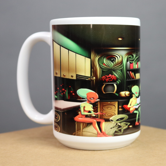 Mug with a colorful African American alien homeschooling