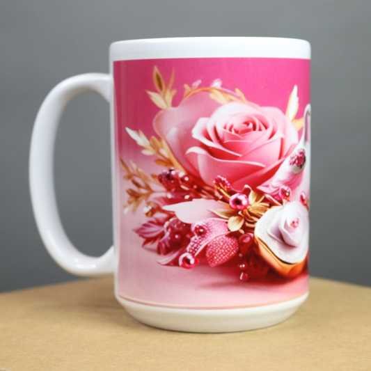 Pink mug with floral design