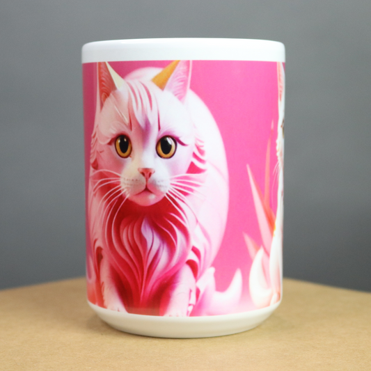 Mug with a pink cat design