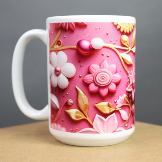 Pink mug with floral design