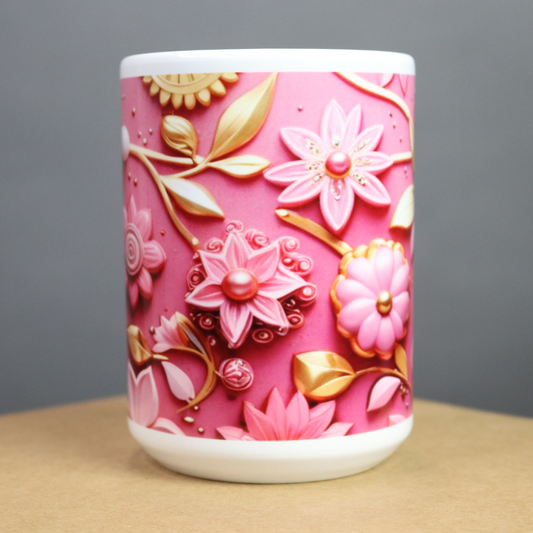 Decorative mug with pink floral design