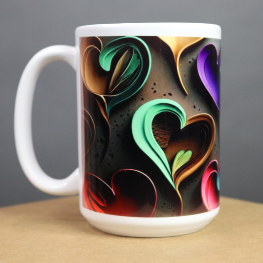 Mug with colorful abstract hearts