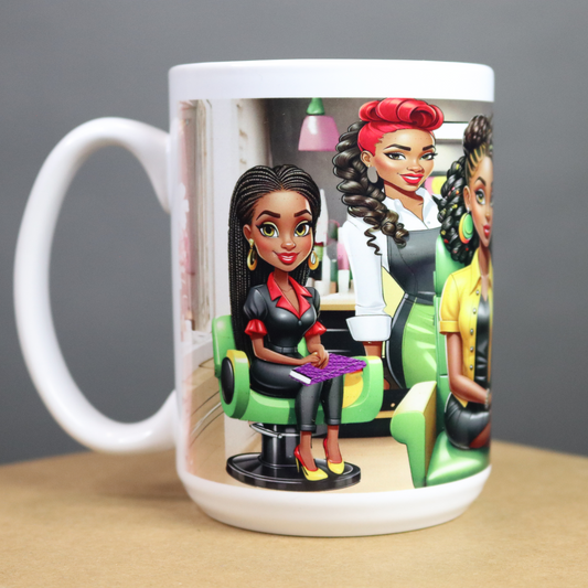 Colorful mug with African American women in a salon