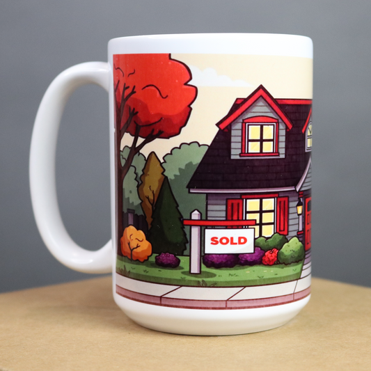 Mug with a house and 'SOLD' sign
