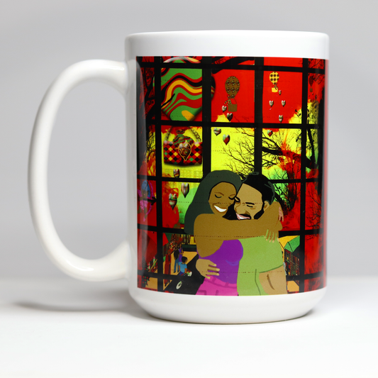 CC15 5011 23 VD African American couple embracing as hearts fall from the skies.